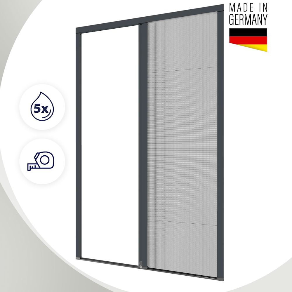 Plisseetür nach Maß mit hochwertigem Aluminiumrahmen und langlebigem Plisseegewebe – Made in Germany. in Eisenglimmergrau (DB 703)