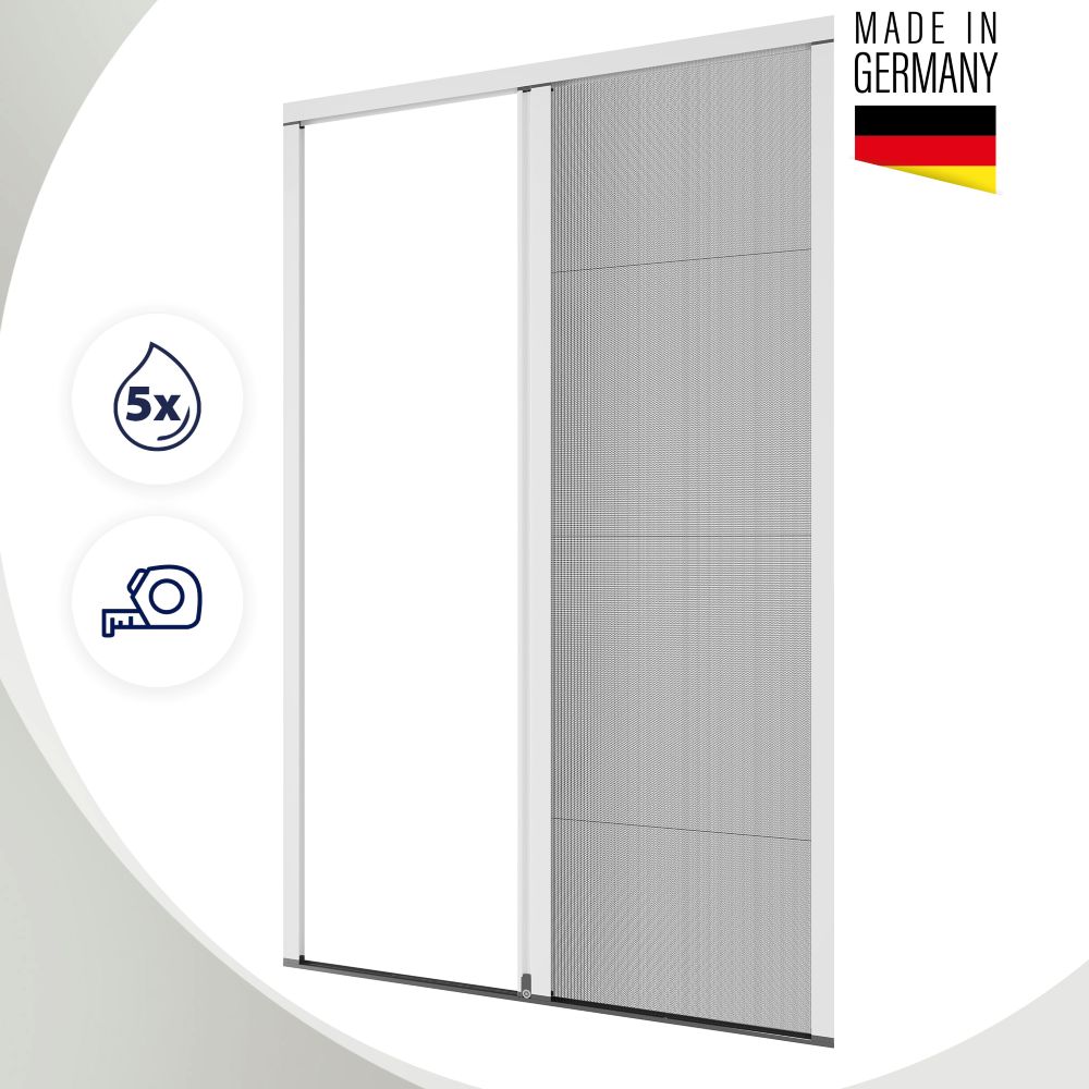 Plisseetür nach Maß mit hochwertigem Aluminiumrahmen und langlebigem Plisseegewebe – Made in Germany. in Weiß (RAL 9016)