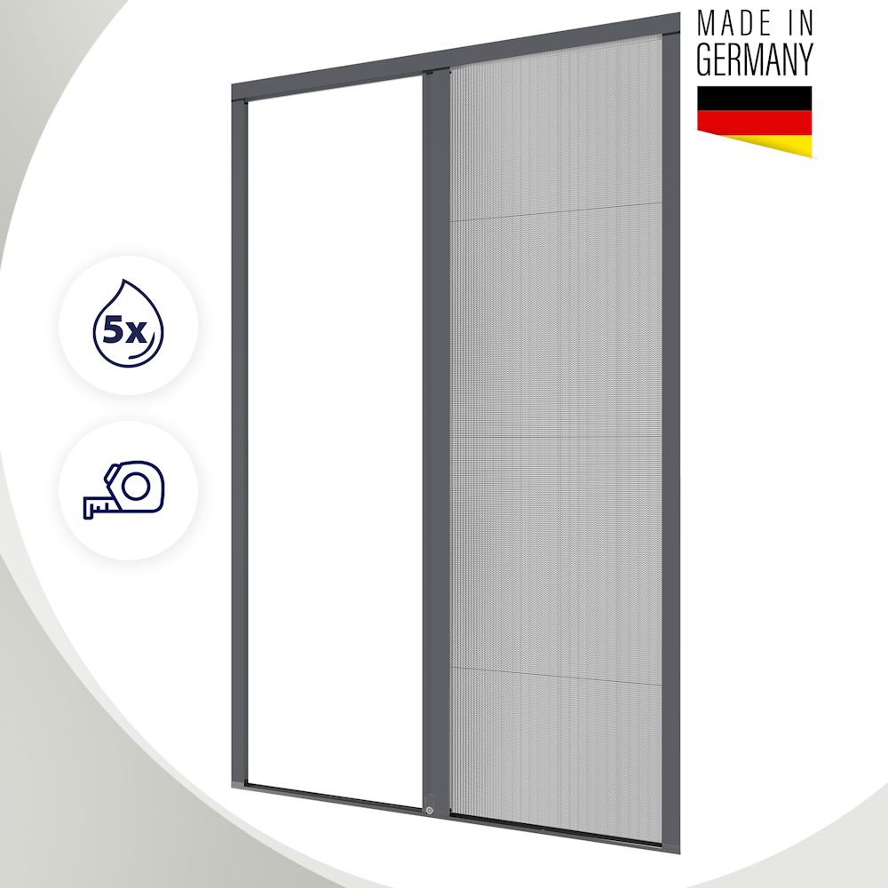 Plisseetür nach Maß mit hochwertigem Aluminiumrahmen und langlebigem Plisseegewebe – Made in Germany. in Anthrazit (RAL 7016)